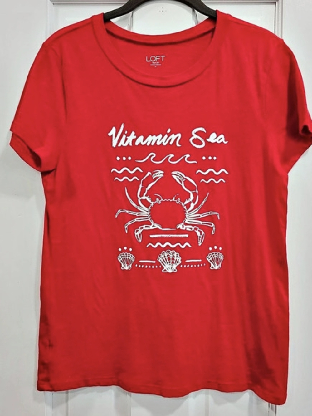 LOFT Outlet Vitamin Sea Crab Graphic Tee Shirt Womens Medium Red Beach Coastal
